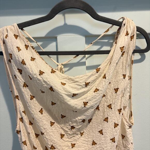 Free People Top Womens Small Ivory Draped Cowl Neck Boho Border Print Sleeveless - Picture 3 of 11